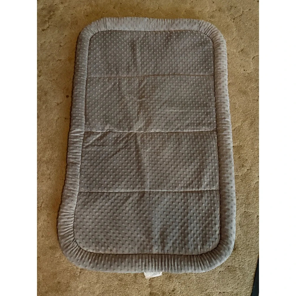 Taupe Grey Minky Dot Plush Pet Crate Mat Non-Slip Bolster Bed 31x18